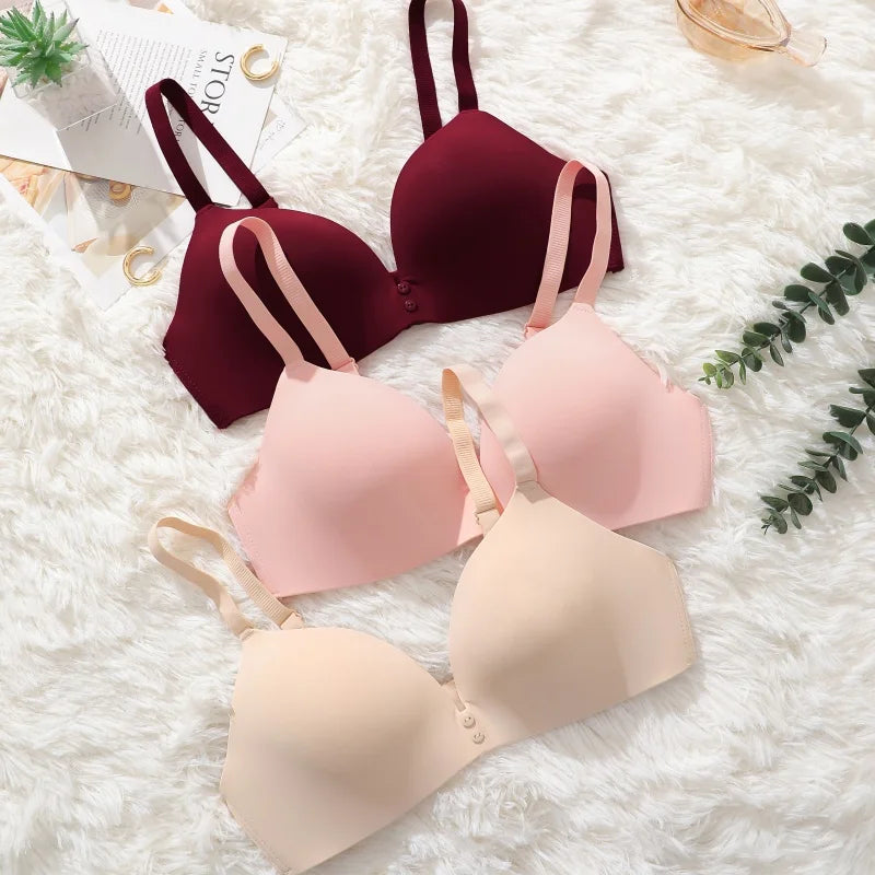 Ice Silk Seamless Wireless Bra Women Push Up Comfort Underwear 3/4 Cup Deep V Neck Daily Lingerie Bralette Plus Size