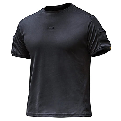 Men's 2026 Crew Neck Tactical T-Shirt With Pocket Summer Outdoor Training Tee Quick Dry Breathable Wear Resistant Sports Top