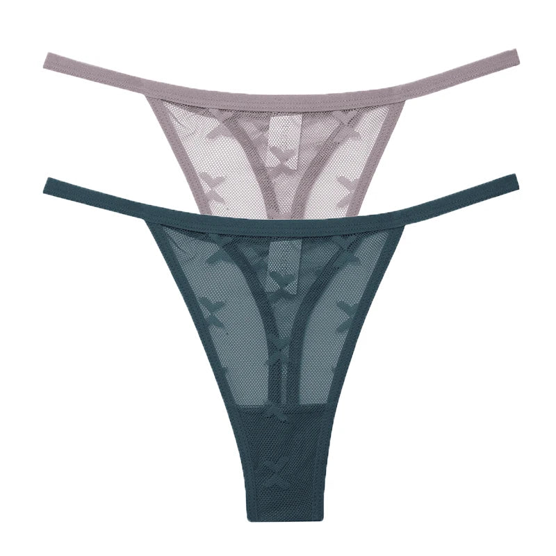 2PCS/Set Mesh Transparent Thong Women Panties Underwear Women Seamless G-String Female Underpants Intimates Lingerie S-XL