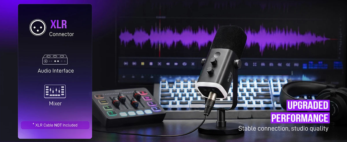 FIFINE USB/XLR dynamisk mikrofon med RGB, hörlursuttag och mute