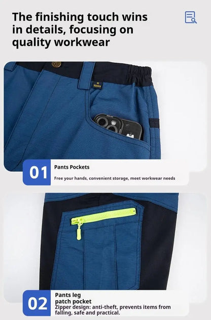 Spring Autumn Multi Pocket Men's Work Pants Wear Resistant Workshop Factory Construction Workers Clothes Reflective Strip Pants