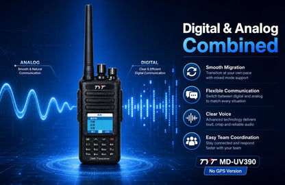 TYT MD-UV390 Dual Band DMR Two Way Radio VHF UHF Digital Analog Handheld Walkie Talkie GPS IP67 3000 Channels