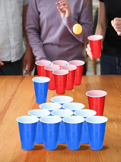 Beer Pong Game Set & Party Cups with Ping Pong Balls Recyclable Plastic Cups for Birthday BBQ Picnic Graduation House Party Work