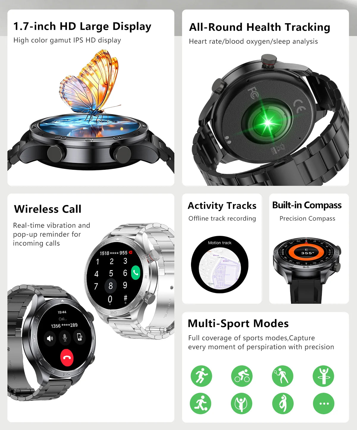 2026New Men's Outdoor Sports Smartwatch GPSTrack 1000mAh Battery Heart Rate Monitor 100+Sport Mode IP67 Waterproof Smart Watches