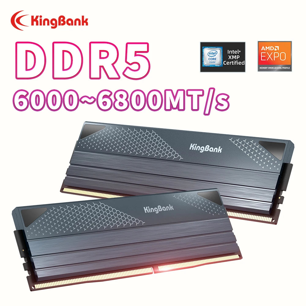 KingBank KFXB Series DDR5 Memory 24GBx2 6800MHz 6000MHz Dual Channel for Gaming And Overclocking with Heatsink Black