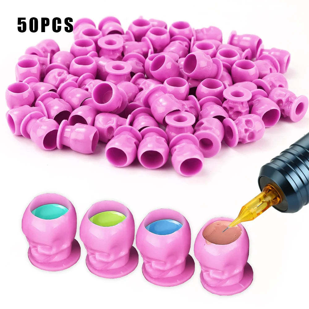 50/100/200pcs Plastic Disposable Tattoo Ink Cups With Base Pigment Clear Holder Container Cap Tattoo Accessory Permanent Makeup