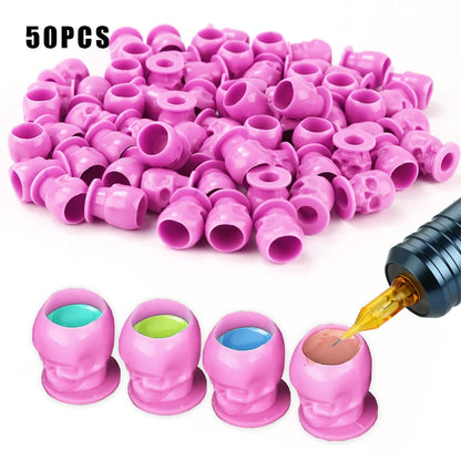 50/100/200pcs Plastic Disposable Tattoo Ink Cups With Base Pigment Clear Holder Container Cap Tattoo Accessory Permanent Makeup