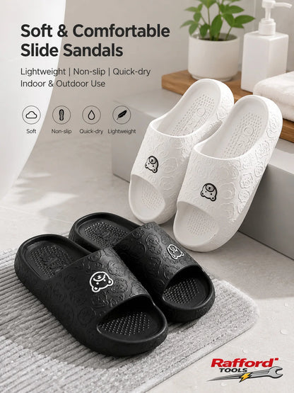 Rafford Bear Print Slides Soft Non-Slip Quick-Dry Unisex Sandals for Home Bathroom Dorm Couples Summer Shoes