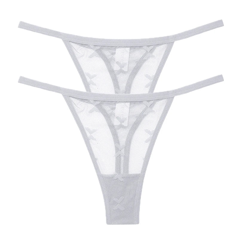 2PCS/Set Mesh G-String Women's Panties Transparent Underwear Women Seamless Thong Female Underpants Intimates Lingerie S-XL