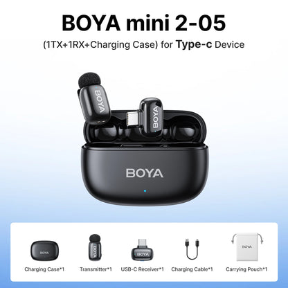 BOYA Mini 2 Wireless Lavalier Microphone AI Noise Reduction Mini Mic for iPhone 6-14/15-17 USB-C Android Phone Video Recording