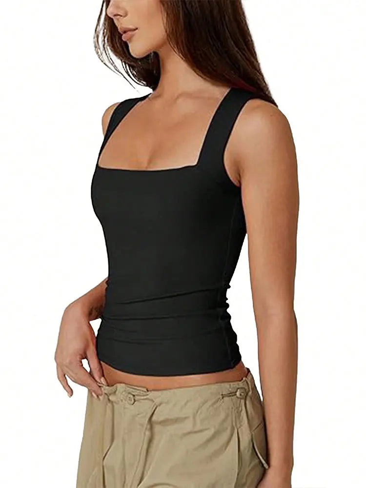 Dam Linne Fyrkantig Hals Dubbellager – Y2K Tight Sexy Goth Sommar 2026, 8 Färger S–XL