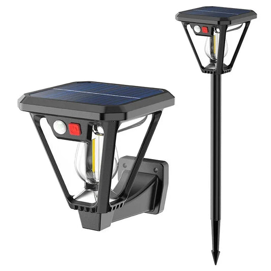 Solcellslampa med Rörelsesensor – 2-i-1 Gräslampa & Vägglykta, Varmvit 3000K, 3 Ljuslägen, 1 eller 4-pack