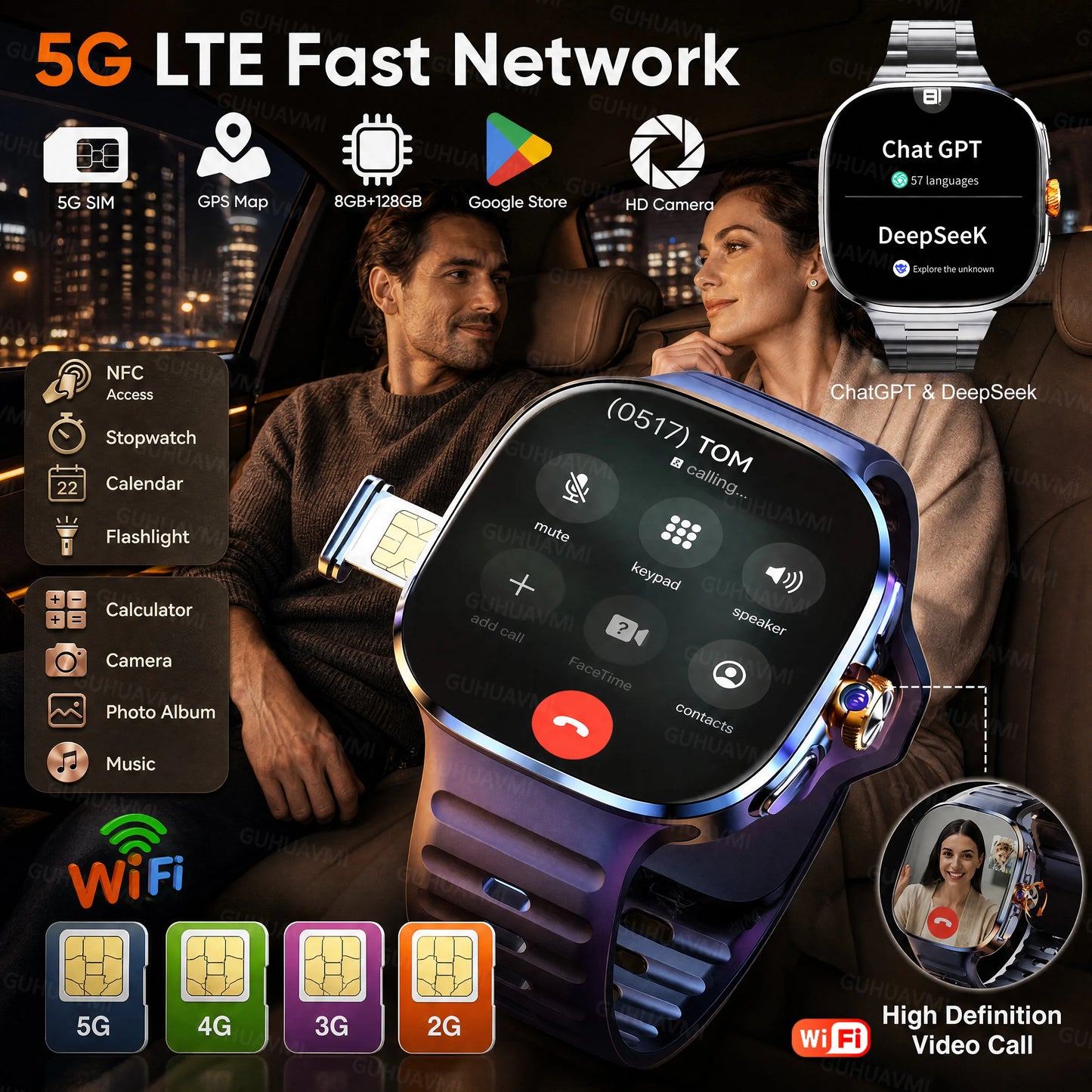 2026New 5G SIM Smart Watch 2.4" AMOLED 8+128GB GPS+NFC WIFI 1000W HD Camera IP68Waterproof Health Monitor Android Smartwatch Men