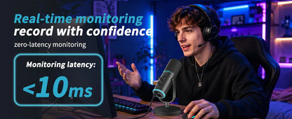 PUPGSIS Podcast Microphone Kit, USB/XLR Dynamic Vocal Mic, Streaming Mic with RGB Lights for PC/XLR Mixer, with Mute Button, Headphone Jack, Gain Knob, for Gaming Voice-Over Recording
