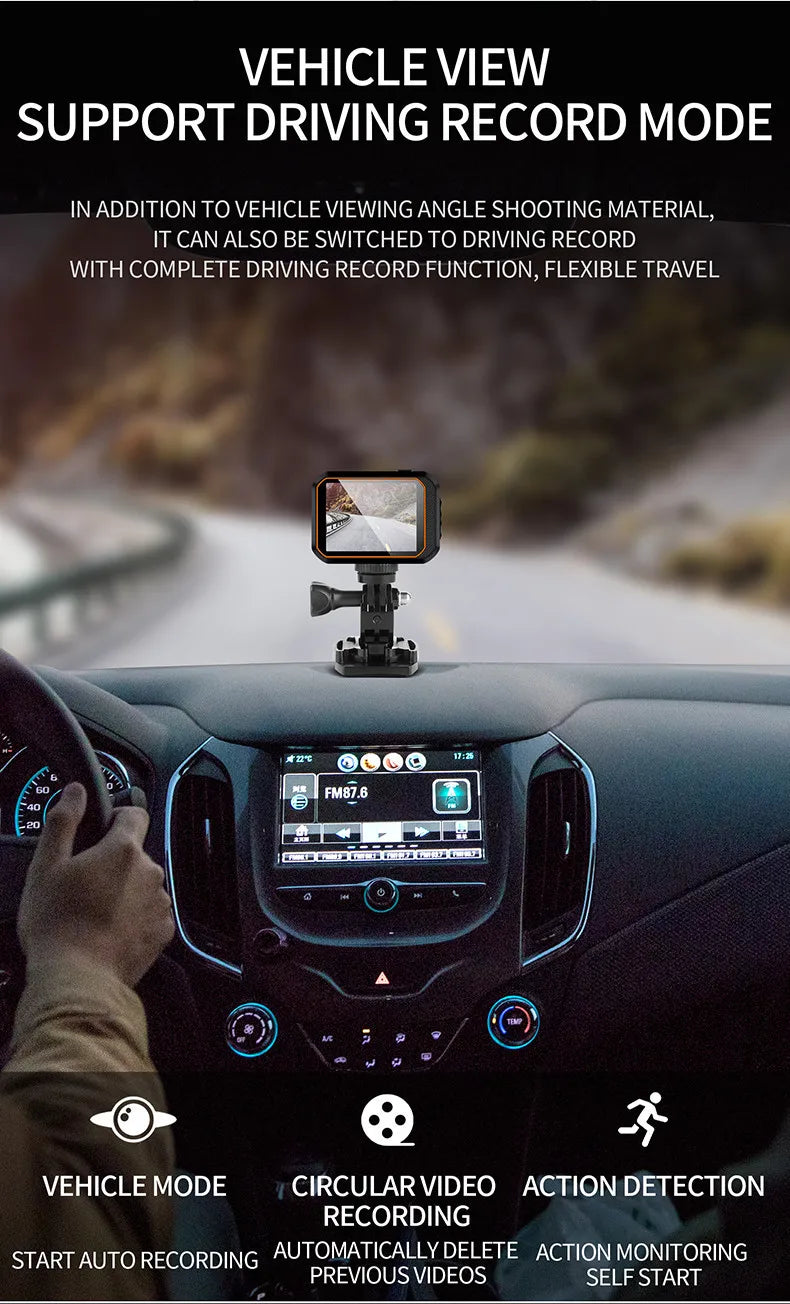 4K HD 60FPS Mini Camera Wifi Outdoor Sport 170° Wide Angle Action Kam Waterproof Bike Motorcycle Helmet Body Cam with LED Screen