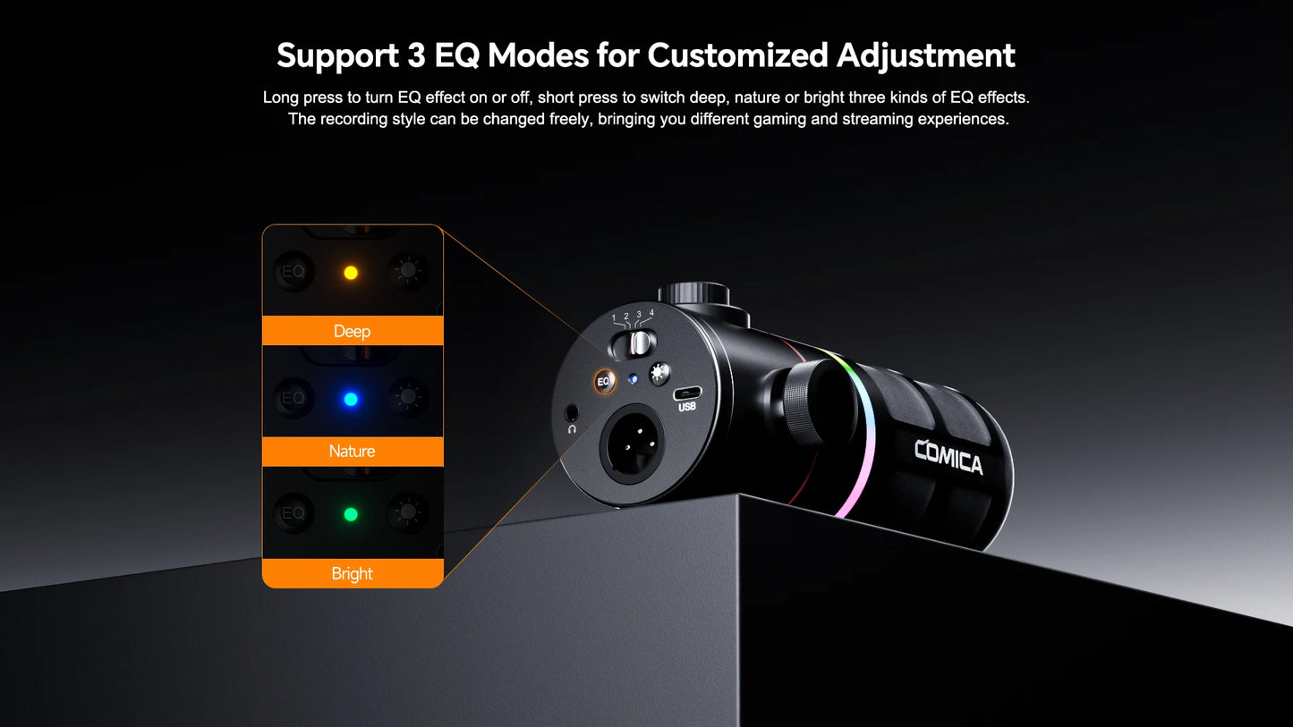 COMICA D10 PRO RGB Cardioid USB/XLR Dynamic Wireless Microphone Gaming Mic Voice Noise Reduction for Streaming Interview Podcast