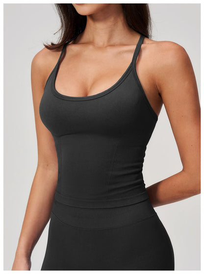 Summer New Yoga Vest Women Workout Crop Tops Cross Back Strap Fitness Bra Shockproof Sports Halter Workout Bra Push Up Yoga Vest