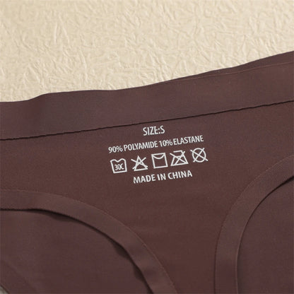 FINETOO 4PCS Silk Satin Seamless Underwear Low Waist Thongs Sexy Solid Color Bikini Underpants Female Stretch Intimates Lingerie