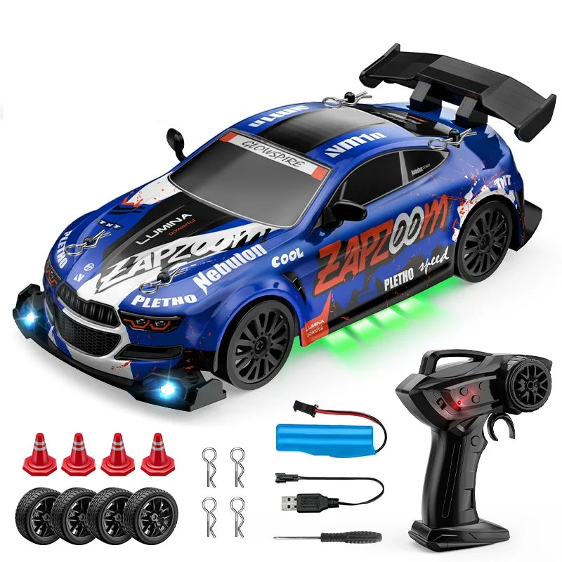 LKCOMO radiostyrd driftbil 1:24 med fyrhjulsdrift och LED-ljus