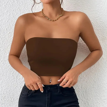 Dam Issilke Crop Top Sömlös – Axelbandslös Halkfri Tunn Andningsbar Sommar, 13 Färger XS–L