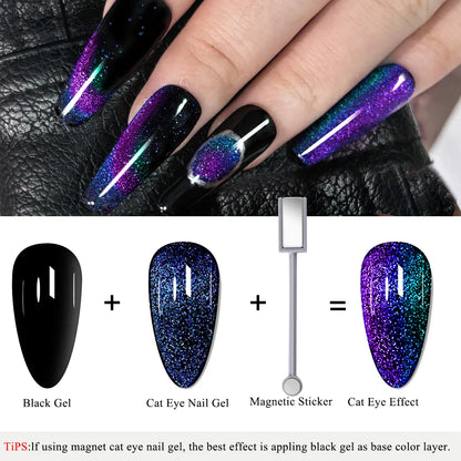 7 Colors Starry Sky Effect Magnetic Gel Polish Set with Soak Off UV LED Cat Eye Gel Polish Manicure Nail Art Kit - Magnetic Stic