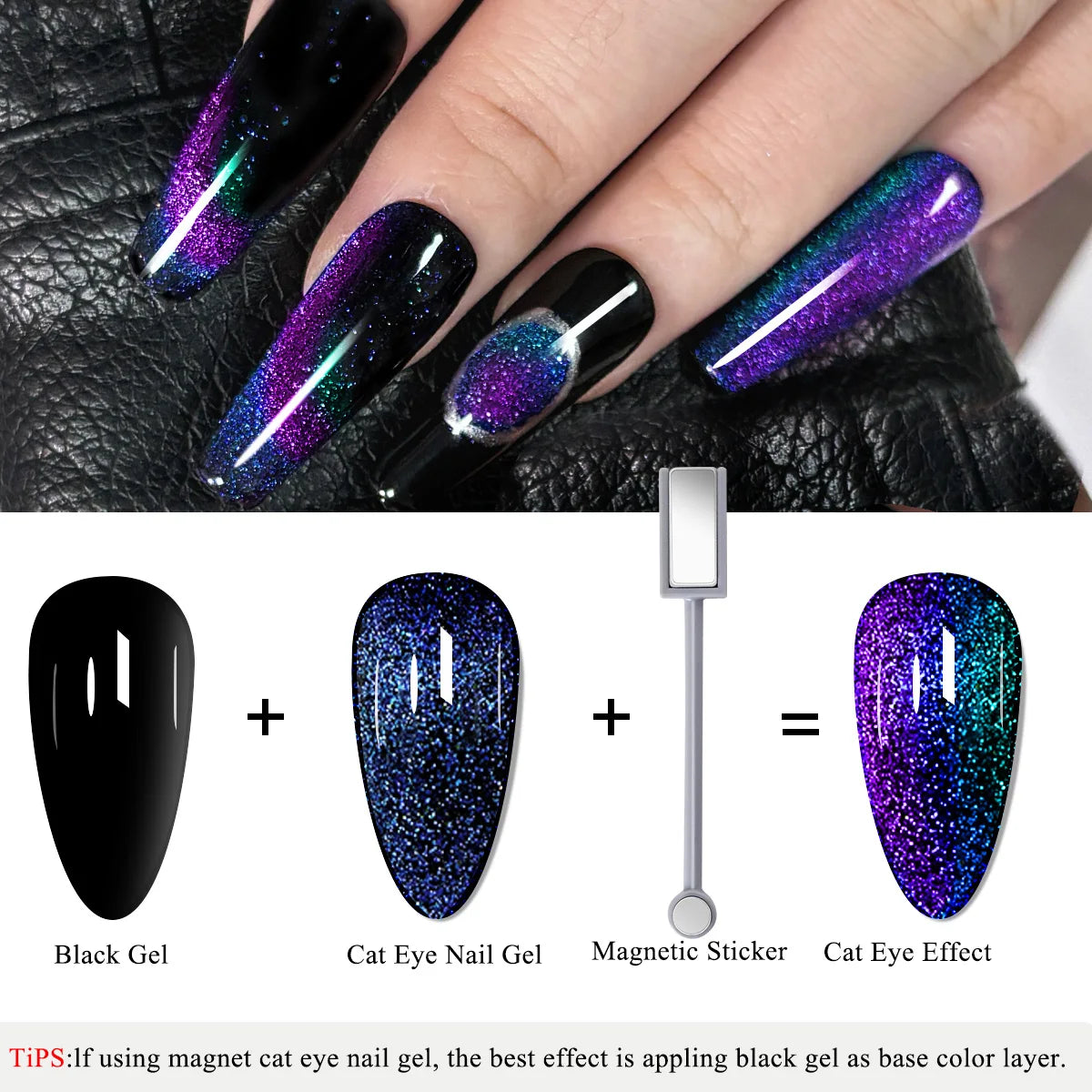 7 Colors Starry Sky Effect Magnetic Gel Polish Set with Soak Off UV LED Cat Eye Gel Polish Manicure Nail Art Kit - Magnetic Stic