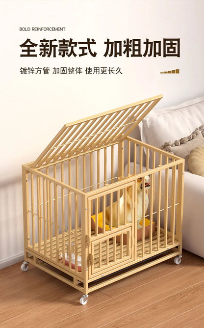 Heavy Duty Square Tube Dog Cage for Medium Large Dogs Indoor Metal Kennel with Toilet Tray Foldable Iron Pet Crate Furniture