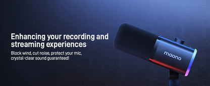 MAONO PD100X Dynamic Microphone. Software Noise Reduction Included. RGB Gaming Mic. Enhances Gaming Experience. Ideal for Record