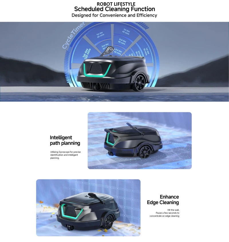 WYBOT A1 Trådlös Poolrobot – 120min 2600mAh IPX8 Dubbellager Filter Gyroskopnavigering Auto-Parkering 100m² 2026