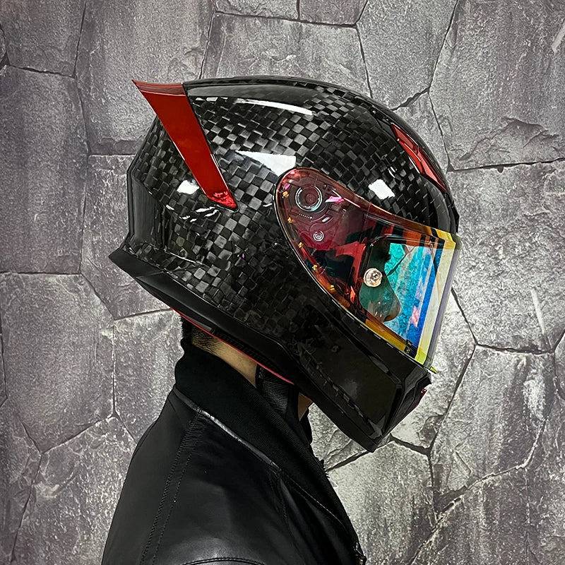 ORZ Carbon Fiber Motorcycle Helmets Men's and Women's Four Seasons Lightweight Helmets Motocross Color Lens Cosas Moto