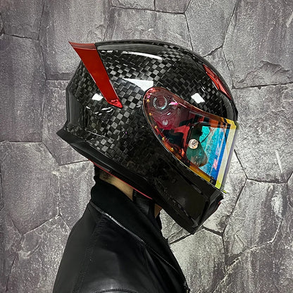 ORZ Carbon Fiber Motorcycle Helmets Men's and Women's Four Seasons Lightweight Helmets Motocross Color Lens Cosas Moto