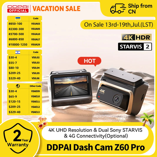 DDPAI Z60 Pro 4K Dashcam – Dubbla Sony STARVIS-sensorer, 5GHz WiFi, GPS, ADAS 2.0 och 4G LTE