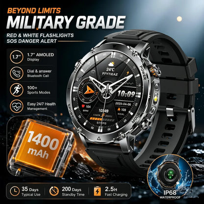 2026 1400mAh Big Battery Smart Watch Men Outdoor GPS Flashlight IP68 Waterproof Bluetooth Call AMOLED Military Sports Smartwatch