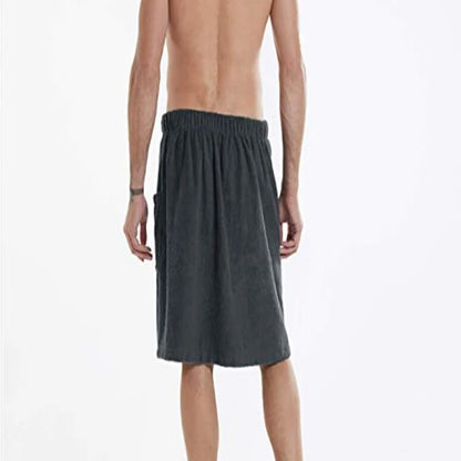 Men's Wearable Bath Wrap Towel With Pocket Adjustable Fastener Soft Terry Cloth Shower Wrap Skirt Spa Gym Sauna Home Bath Robe