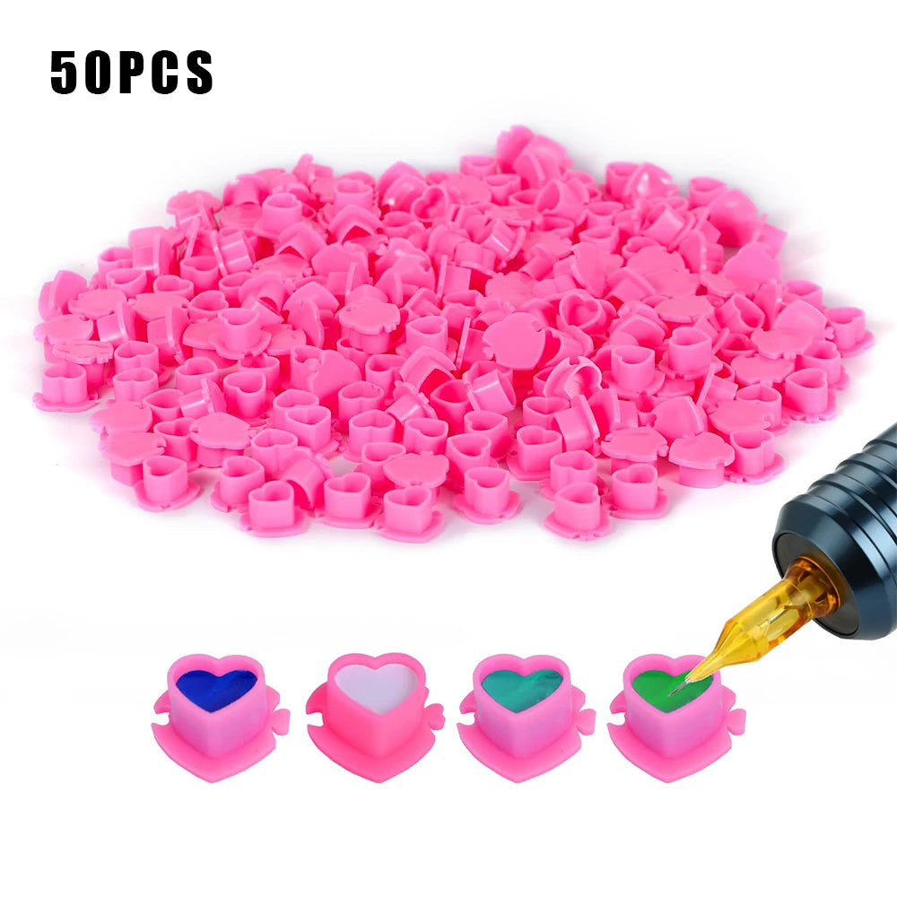 50/100/200pcs Plastic Disposable Tattoo Ink Cups With Base Pigment Clear Holder Container Cap Tattoo Accessory Permanent Makeup
