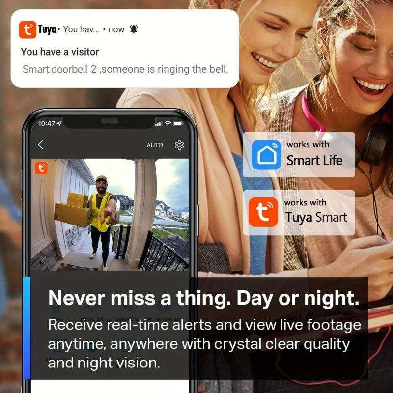 Tuya WiFi Smart Video Doorbell 1080P – 170°, Tvåvägsljud, IR-nattseende, 1000mAh, SD-kort & Moln