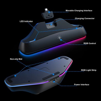 HONCAM Auto Align Charging Dock for PlayStation Portal 7 RGB Light Modes Portable Dock Station with USB-C Charging Cable