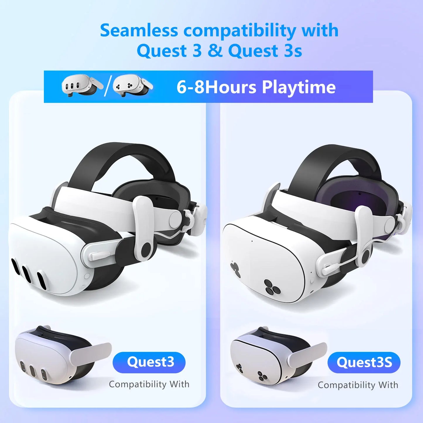 For Quest3S VR Headset 12000mAh Adjustable Charging Head Strap Elite Comfortable Accessory for Meta Quest3 Gaming Experience
