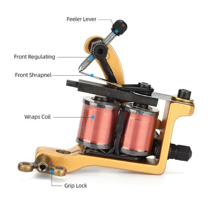 Professional Tattoo Coil Machine Tattoo Liner and Shader 10 Wraps Coils Iron Handmade Coil Tattoo Machine Gun for Tattoo Needle