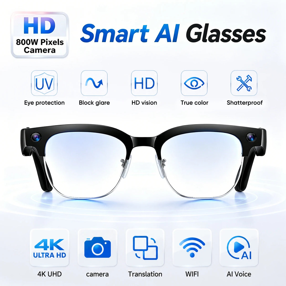 2026 New 4K HD 800W Camera Smart AI Glasses Video Photo Recognition AI Translation Chat GPT Hands-Free Calling Smart Sunglasses