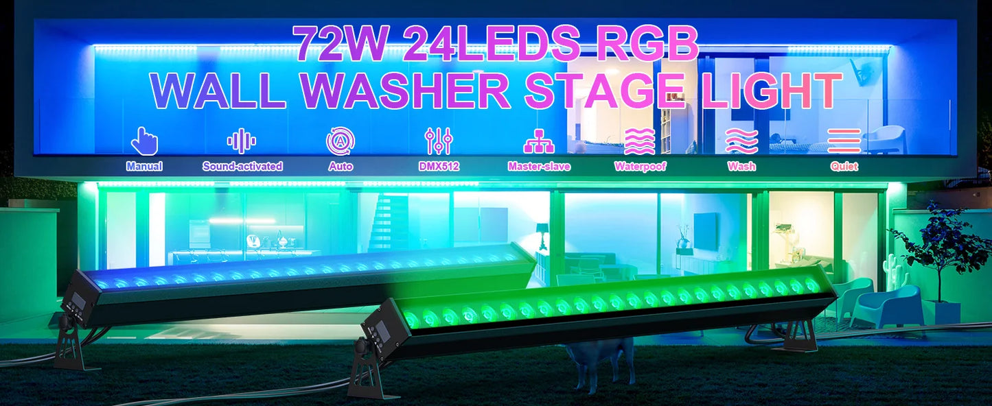 Fieryzeal 100W RGB LED Wall Wash-ljus IP65 – 24x3W DMX512 Strobe Scen DJ Bar Bröllop Utomhus CE FCC RoHS