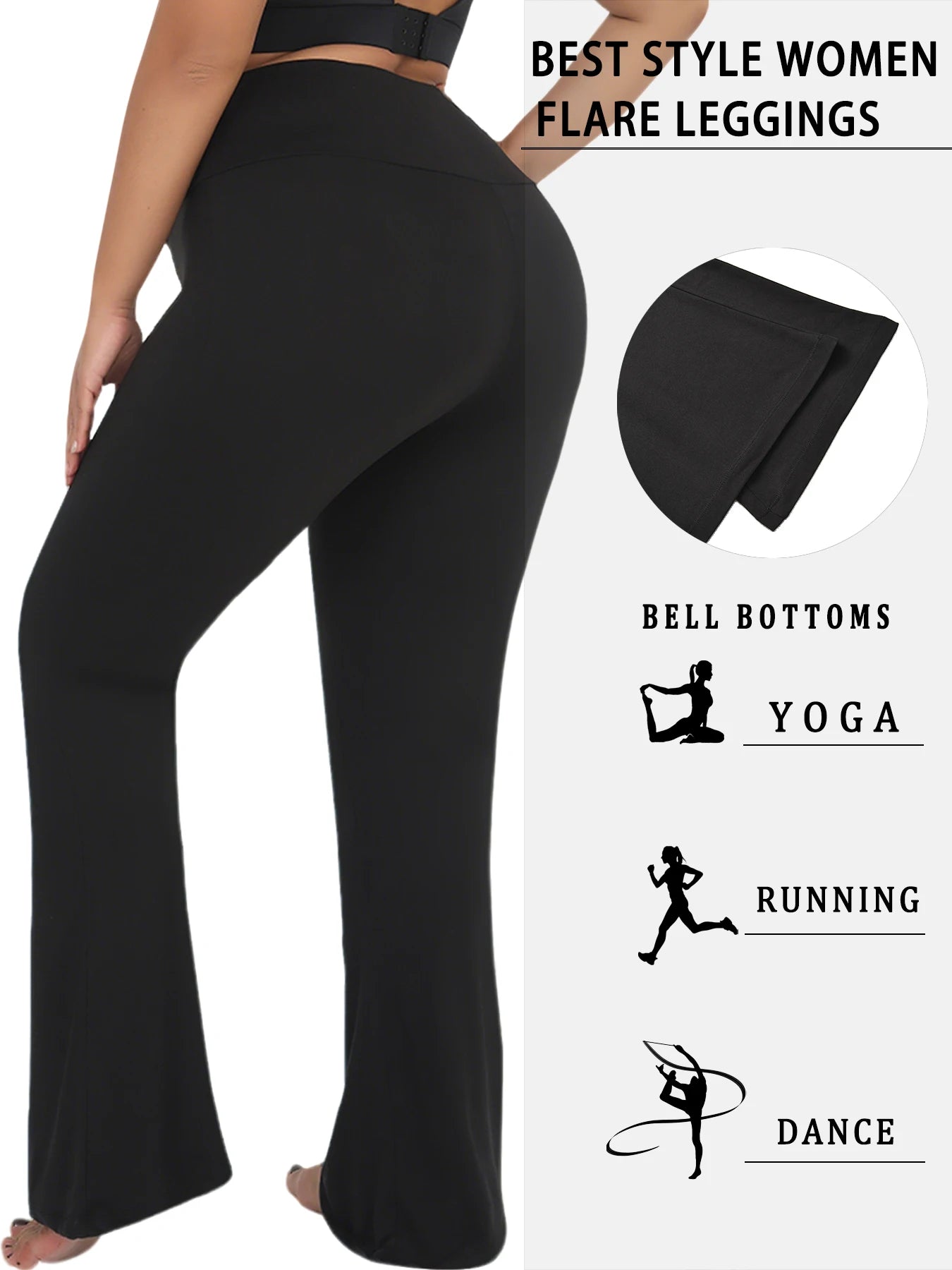 Plus Size Ladies High-Rise Flared Leggings for Yoga and Workout Features Tummy Control and a Stylish Bell-Bottom Design in Sizes