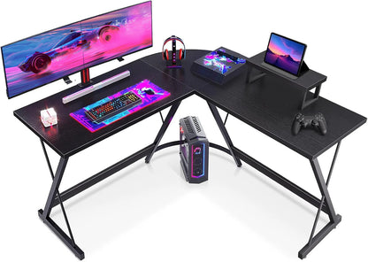 Coleshome Gaming Desk L Shaped, Gaming Table, Sturdy Corner Desk, Easy Assembly, for Living Room & Study, 127×127cm, Black