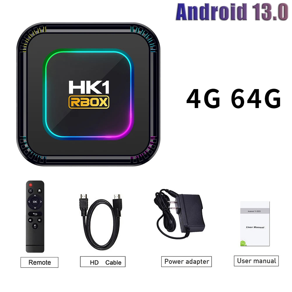 TV Box Android HK1 RBOX K8 Android 13 RGB Light 4GB 128GB RK3528 WiFi6 Dual Wifi6 Youtube Netflix 8K Media Player TV Receive