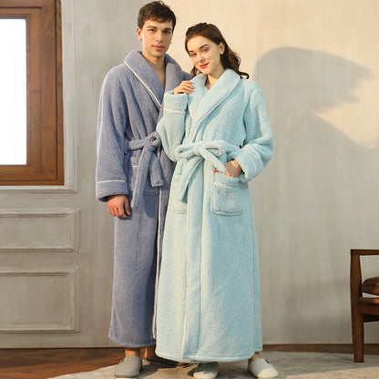 Female Autumn and Winter Warm Long Flannel Thick Couple Bath Bathrobes Men Women Pajamas Shower Robe Bath Towels For Adults