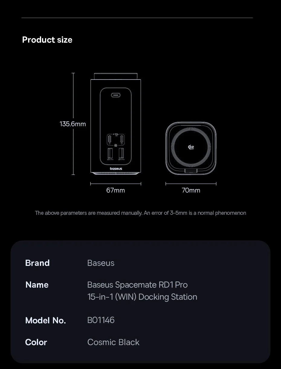 Baseus Spacemate RD1 Pro USB-C-docka – 11/12/15-i-1
