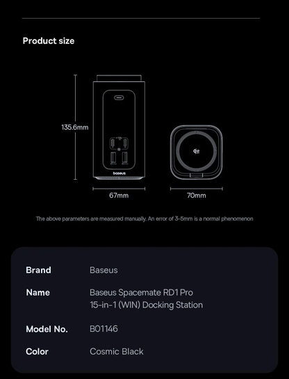 Baseus Spacemate RD1 Pro USB-C-docka – 11/12/15-i-1