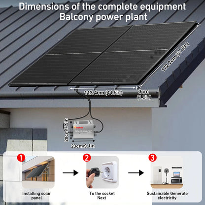 DOKIO Balkongkraftverk 1640W (4×400W DSP-400M) – Monokristallin, Plug & Play, Växelriktare ingår ej, Balkong/Terrass/Villa, EU-lager