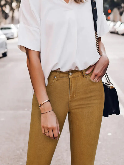 Women Pencil Pants Jeans Skinny Trousers High Waist Stretch Pockets Vintage Washed Female Streetwear Slim Full Length Denims