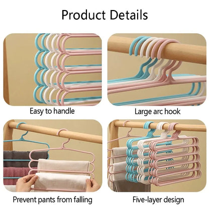 5 Layers Trousers Hangers Household Multi-layer Thickened Clothes Storage Holders Multifunctional Pants Towel Scarfs Racks